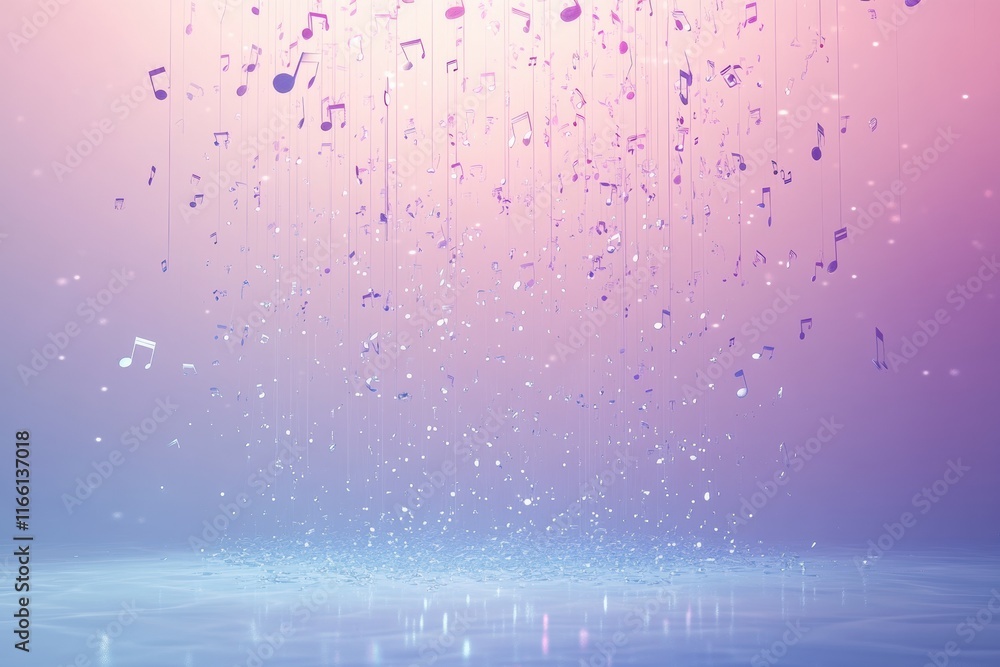 Aufkleber colorful 3d music notes floating in a dreamy atmosphere with purple and pink gradients creating a se