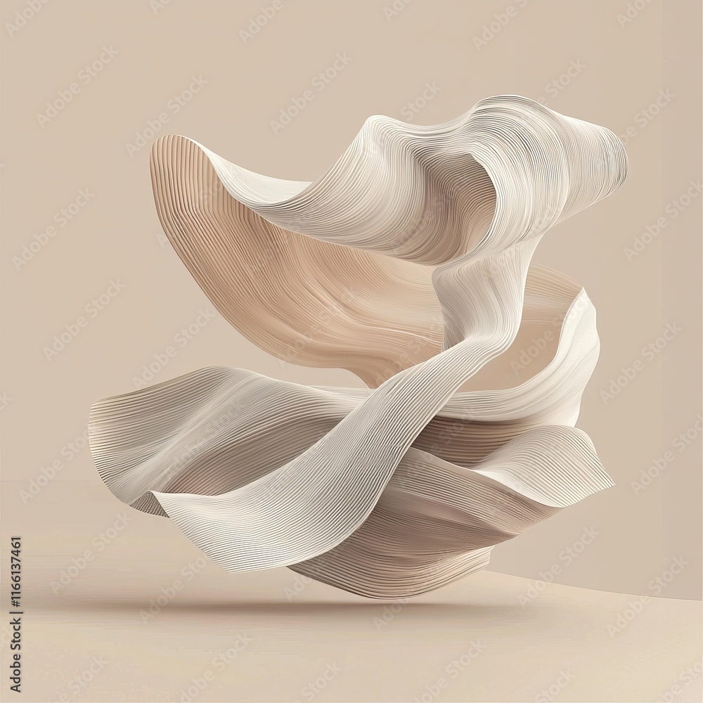 Poster abstract sculpture with flowing curves and soft textures creating a harmonious visual display in neu