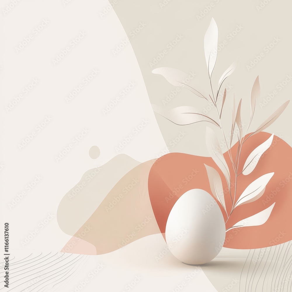 Aufkleber artistic composition featuring a minimalist egg and delicate foliage on a soft background with abstr