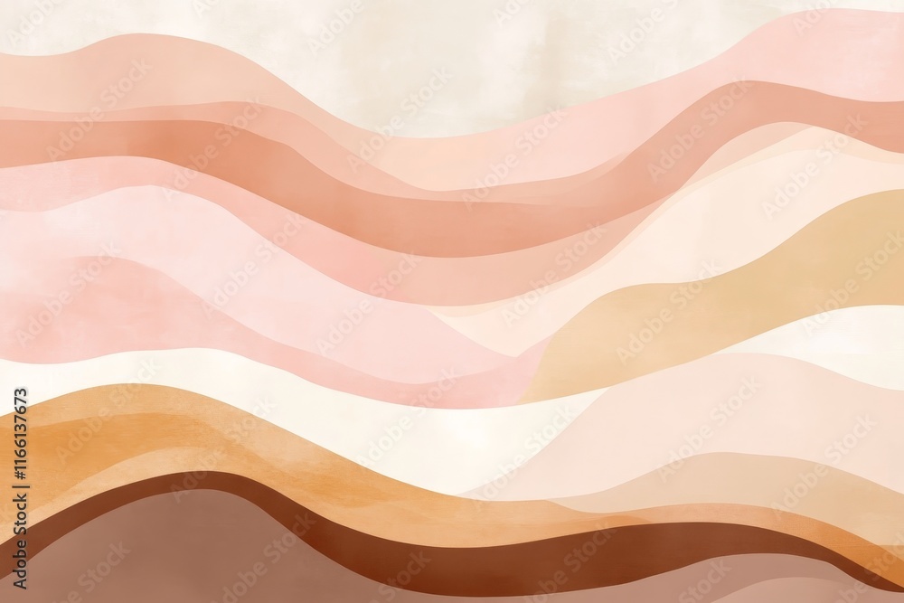 Poster abstract design showcasing flowing waves in warm colors with a soft texture that evokes a sense of c