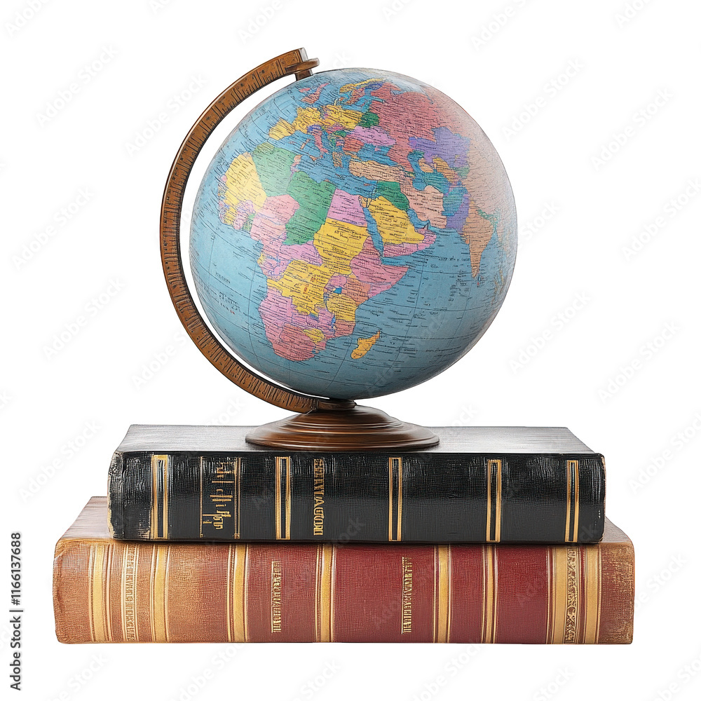Poster globe resting on top of two stacked books. symbolizing education and global awareness the globe disp