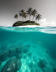 tropical island with palm trees