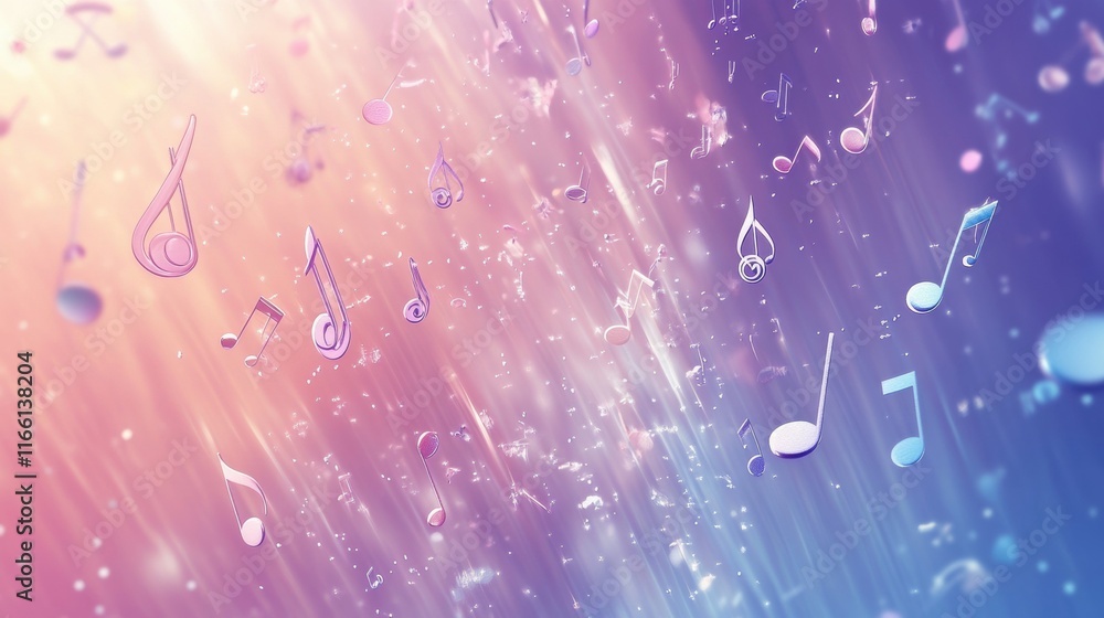Aufkleber Exploring vibrant 3D music notes floating through a colorful abstract background during a whimsical digital adventure. Generative AI