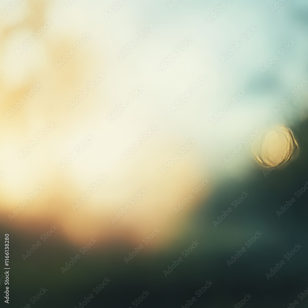 Poster evening light filters through trees creating a soft, ethereal glow on a calm, serene landscape in tw