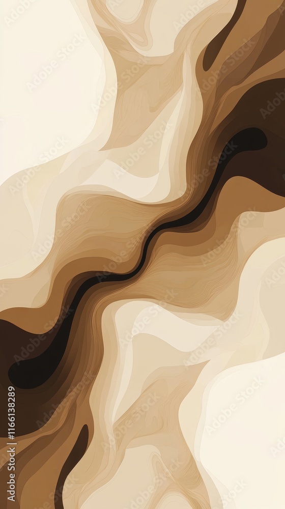 Aufkleber abstract design featuring flowing shapes in warm brown and beige tones creating a harmonious visual 