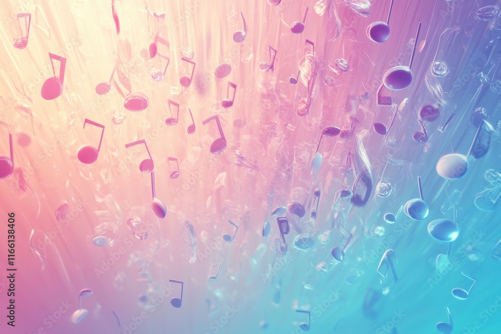 Leinwandbilder Vibrant 3D music notes cascading through a colorful abstract background in a lively display of creativity and motion. Generative AI