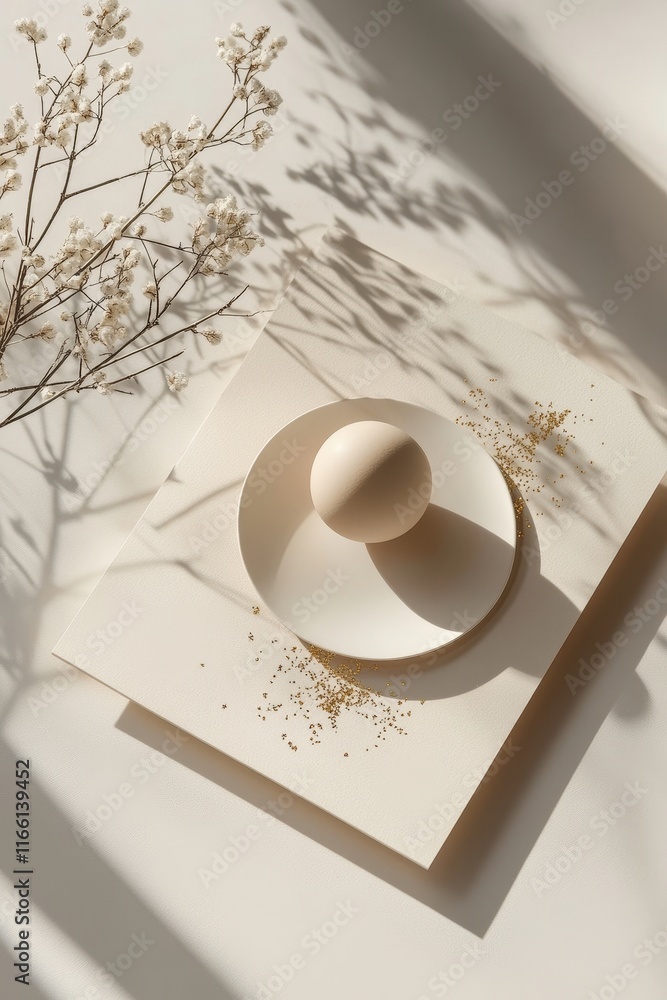 Poster elegant arrangement of a minimalist ceramic object on a textured surface with soft sunlight casting 