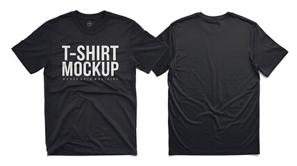 Realistic Vector Illustration of Black T-Shirt Mockup Front and Back Views