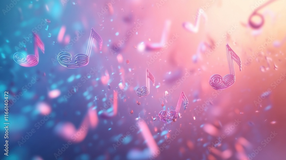 Leinwandbilder vibrant 3d music notes drifting through an abstract background filled with colorful light reflection
