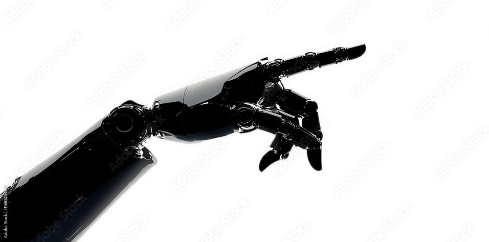 Aufkleber close-up of a robotic hand. elegantly poised with its fingers extended. set against a stark white ba