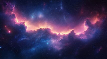 Stunning abstract space photo. Vibrant colors cosmic elements blend dreamy aesthetic. Ideal for tech design home decor. Cosmic clouds glow with vibrant hues. Stars speckle dark space. Dynamic vibrant