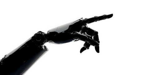 close-up of a robotic hand. elegantly poised with its fingers extended. set against a stark white background this representation highlights the intersection of technology and human-like dexterity. emp