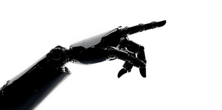 close-up of a robotic hand. elegantly poised with its fingers extended. set against a stark white background this representation highlights the intersection of technology and human-like dexterity. emp
