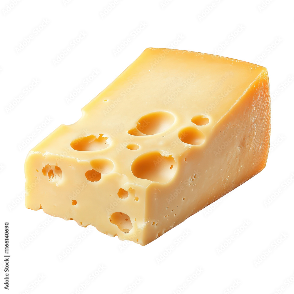 Aufkleber a piece of cheese with a smooth surface and several characteristic holes. showcasing its creamy text