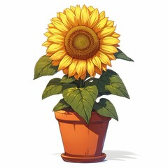 Obraz premium A vibrant sunflower in a terracotta pot, symbolizing growth and positivity.