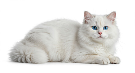 Obraz premium Adorable Fluffy White Cat with Bright Blue Eyes Long Hair Pets