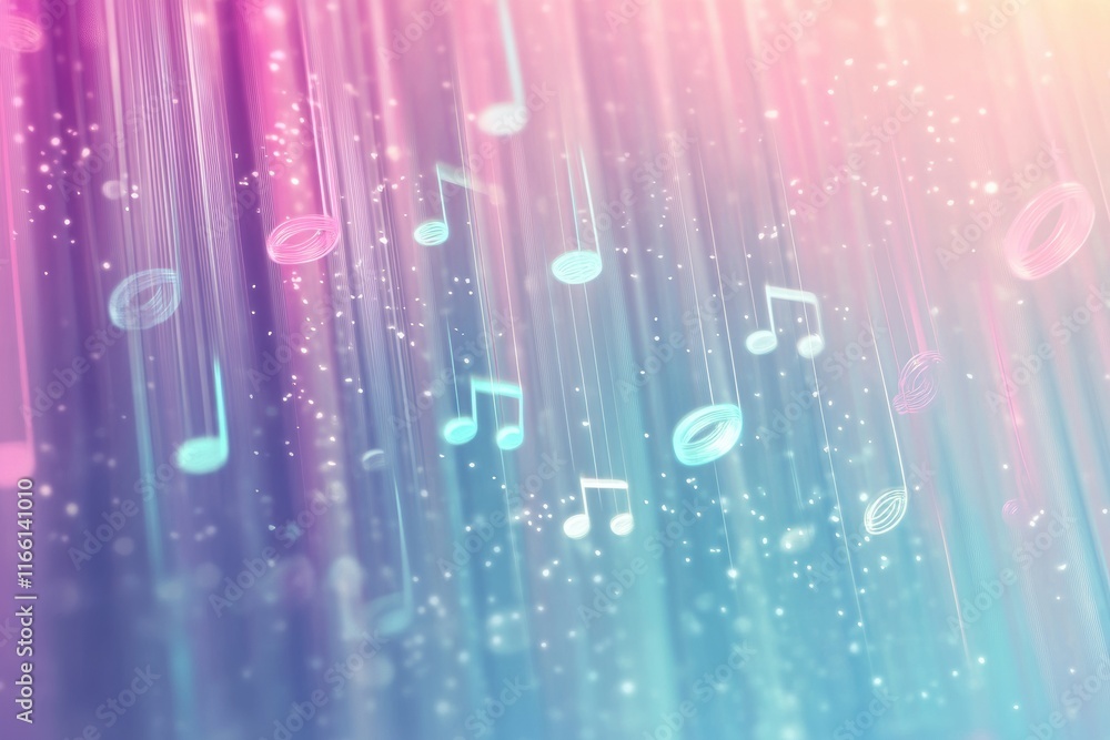 Fototapete Colorful 3D music notes floating in a vibrant and dynamic background with glowing elements. Generative AI