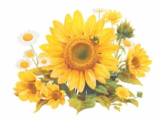 Naklejka premium A vibrant arrangement of sunflowers and daisies showcasing nature's beauty.