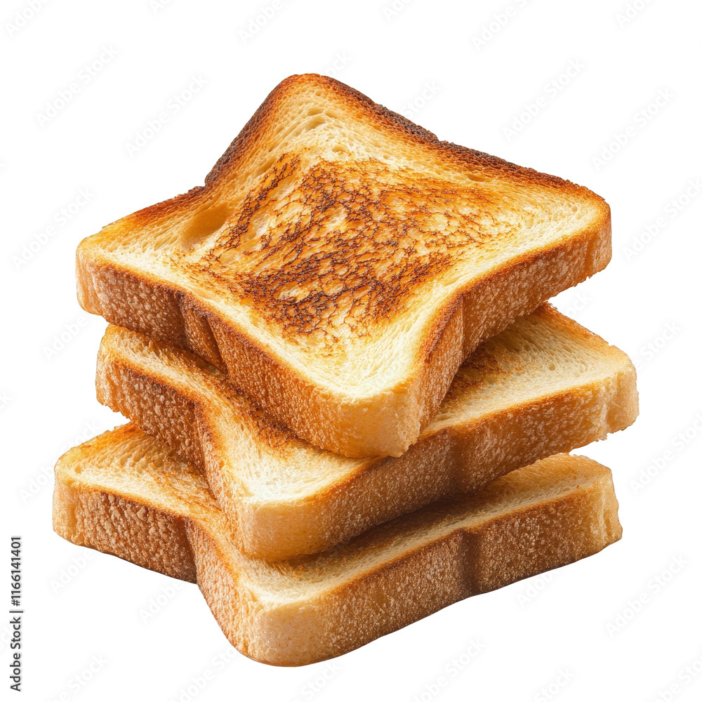 Poster stack of four slices of toasted bread. showcasing a golden-brown color and a slightly crispy texture