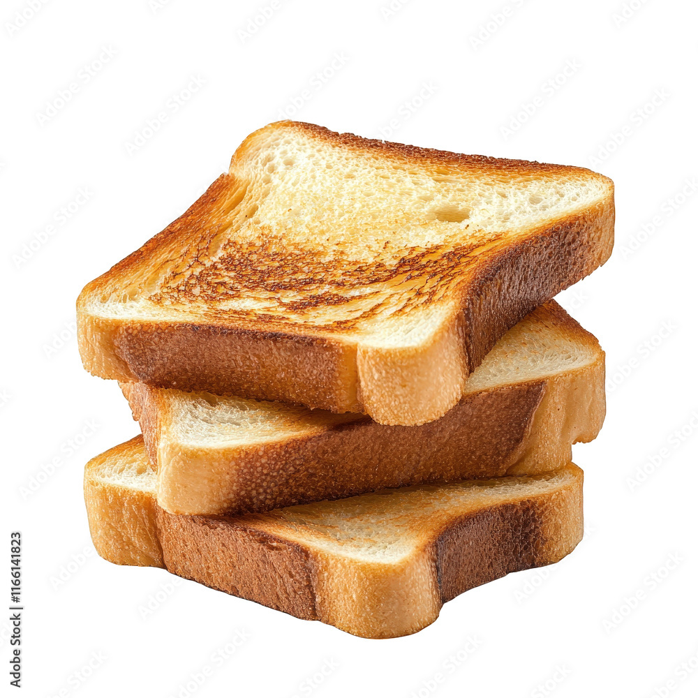 Poster three slices of toasted bread stacked on top of each other. showcasing their golden-brown crust and 