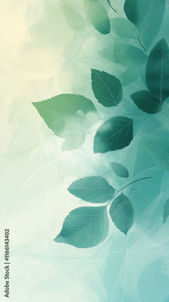 Poster soft green leaves gently floating on a serene background create a calm and refreshing atmosphere per