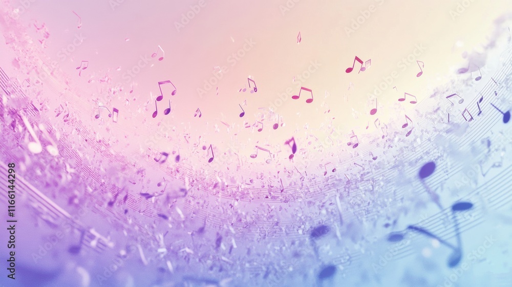 Poster colorful 3d music notes floating in a vibrant abstract background creating a lively atmosphere for m