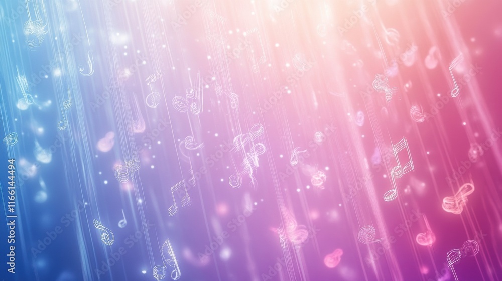 Fototapete colorful 3d music notes floating and shimmering in a vibrant gradient background at an abstract musi