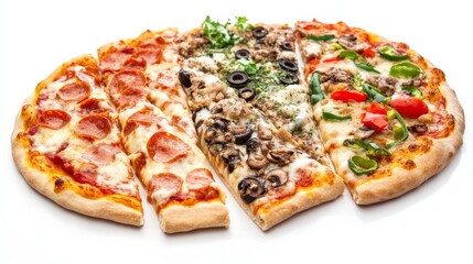 Vibrant Pizza Slices on White Background
