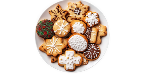 a delightful assortment of decorated cookies arranged on a white plate. featuring various shapes such as stars. snowflakes. and circles. adorned with colorful icing and sprinkles. perfect for festive