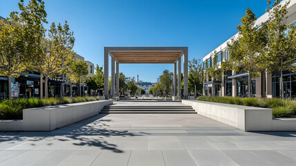 San Francisco modern urban plaza with sleek landscaping and open design minimalist cityscape