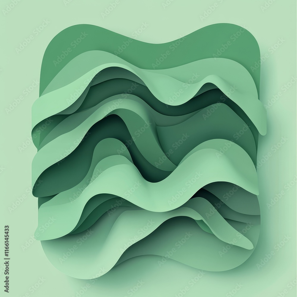 Poster textured green abstract art piece showcasing layered wavy patterns with varying shades creating a vi