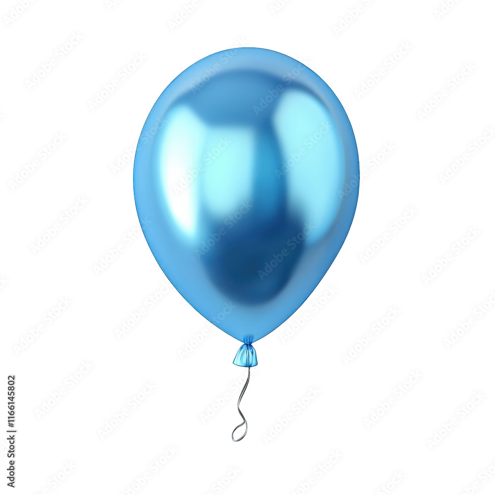 Poster glossy blue balloon. floating against a plain white background the balloon is round and shiny. refle