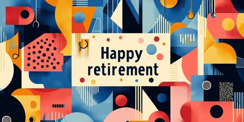 Colorful Abstract Composition Celebrating Happy Retirement With Vibrant Shapes and Patterns Showcasing Joy and New Beginnings in Life Transitions