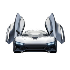 a sleek. futuristic car with its doors open. emphasizing its modern design and engineering the vehicle's aerodynamic shape and advanced features suggest it is intended for high performance and luxury