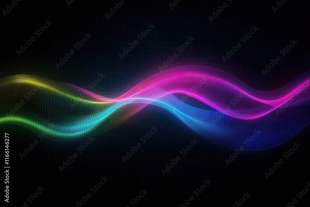 Poster Glowing neon lines creating a vibrant abstract design against a dark background. Generative AI