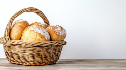 Fresh Breads in a Basket on a Wooden Table