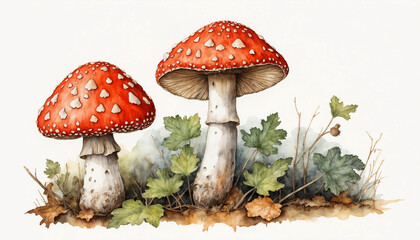 Red Mushroom Watercolor Painting