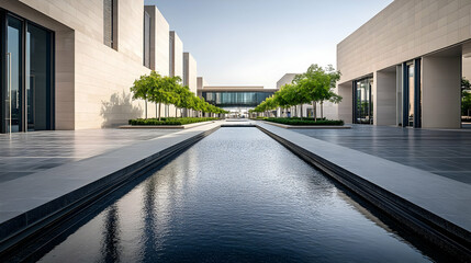 Obraz premium Dubai modern urban plaza with elegant water feature and sleek design minimalist layout