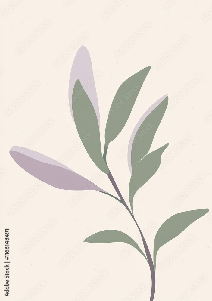 Poster leaves with soft pastel colors on a light background captured in a minimalist style offering a calmi