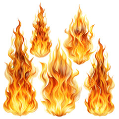 fire flames set on transparent background