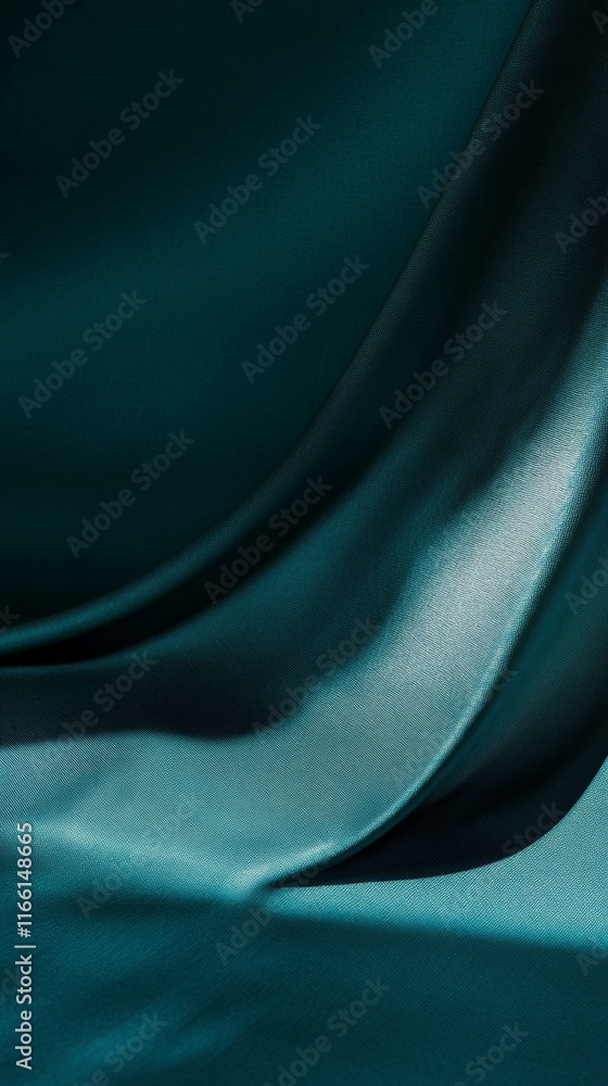 Poster elegant emerald green satin fabric draping softly in soft light, creating a luxurious and smooth tex