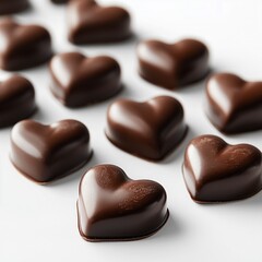 Fototapeta premium Group heart-shaped chocolates isolated on a white background.