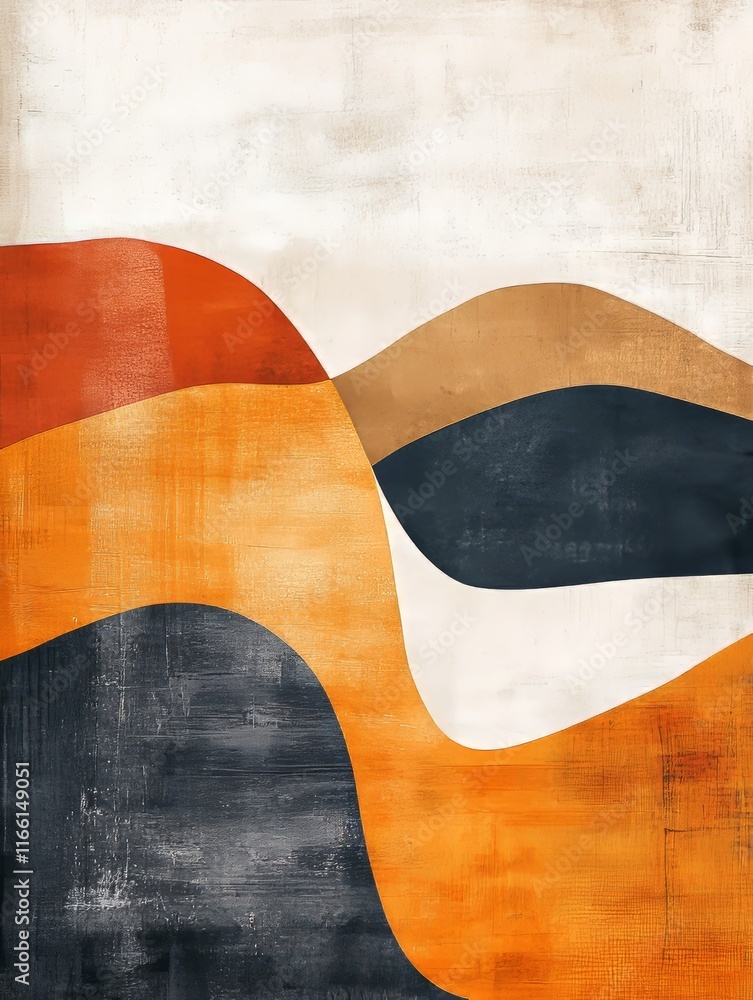 Poster abstract composition of flowing shapes in warm colors and neutral tones creating a modern aesthetic 