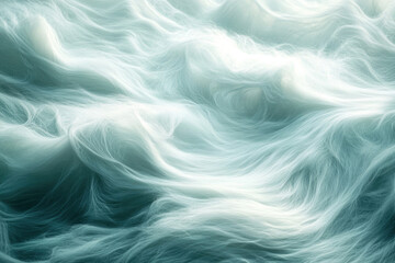 Obraz premium Abstract image of flowing, ethereal teal and white strands resembling clouds or hair, creating a serene and dreamy mood.