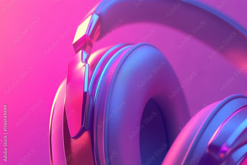 Poster close up view of vibrant headphones showcasing modern design and colorful lighting effects in a styl