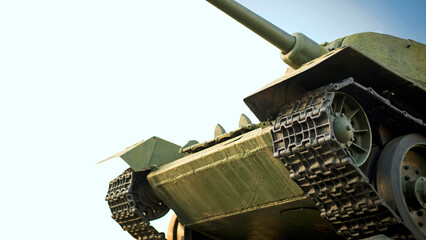 Monument with the Soviet T-34 tank in memory of the soldiers of the Great Patriotic War. Monument...