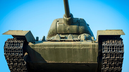 Monument with the Soviet T-34 tank in memory of the soldiers of the Great Patriotic War. Monument...