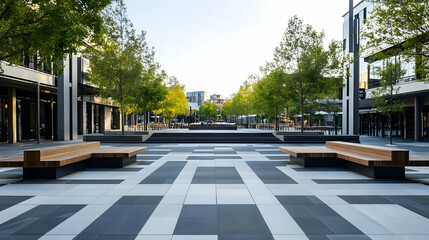 Melbourne minimalist urban plaza with open seating and geometric paving modern design