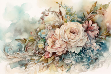 bouquet of flowers made in watercolor technique. 