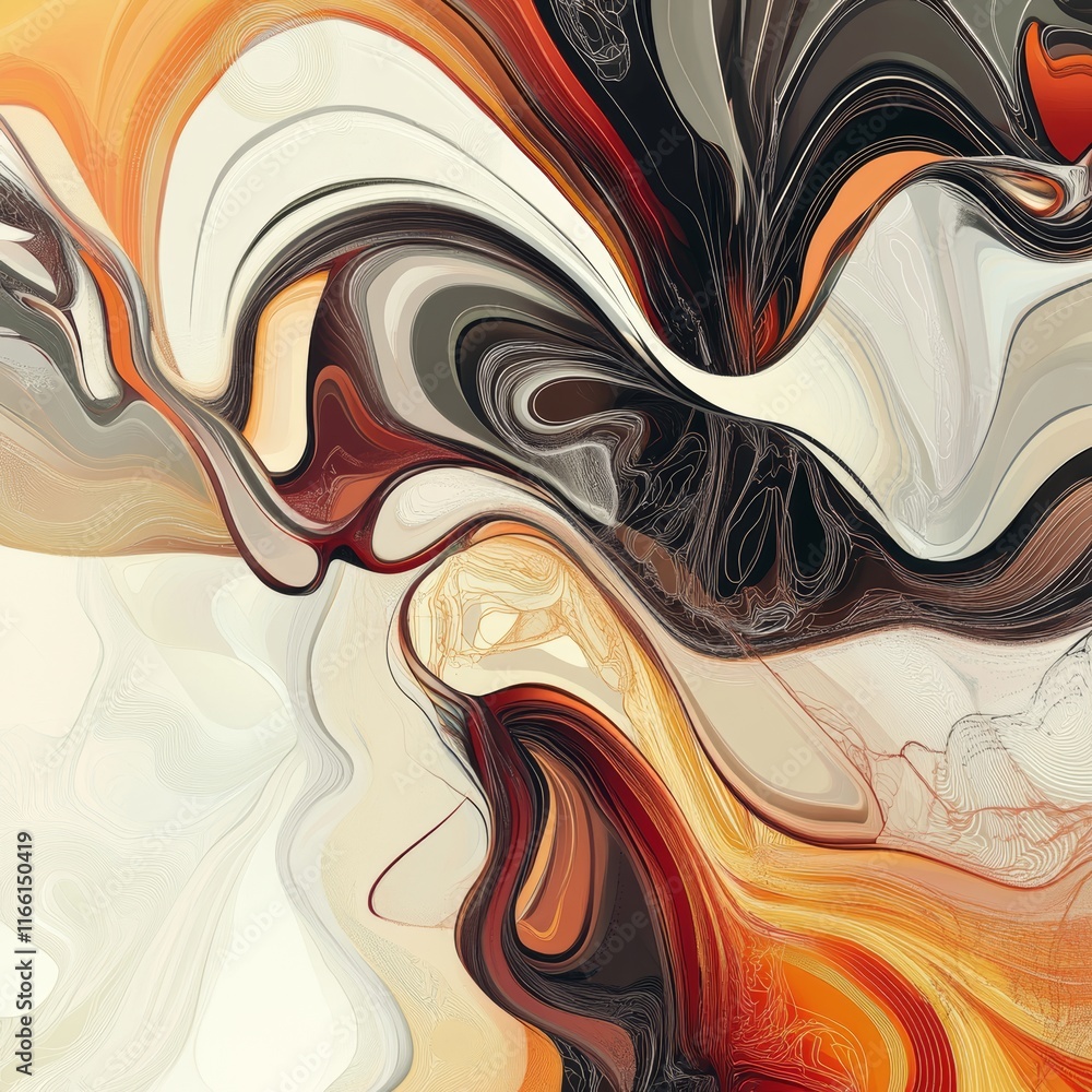 Poster abstract swirling pattern with warm tones of orange, brown, and cream creates an intricate design th